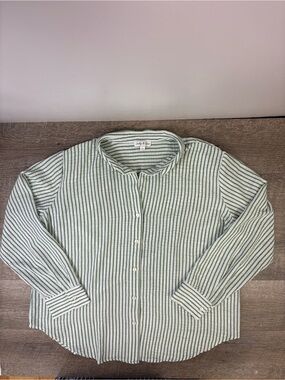 Lucky & Coco Green & White Striped Button Front Blouse Size Large